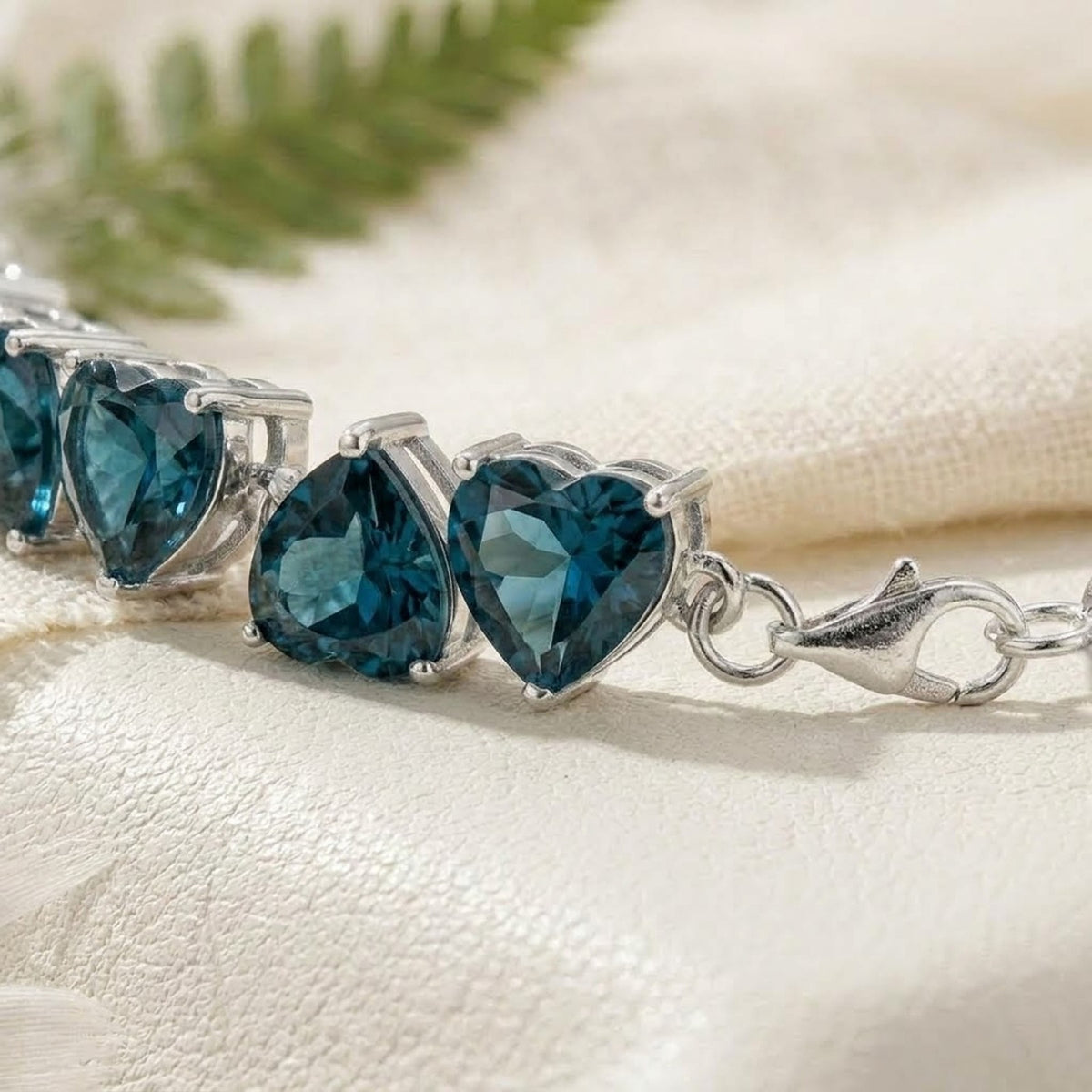 Natural London Blue Topaz Heart Cut Tennis Bracelet in 925 Sterling Silver Women