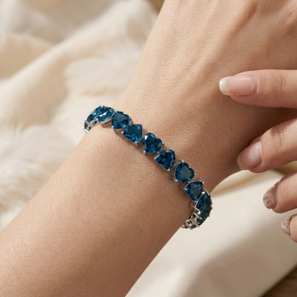 Natural London Blue Topaz Heart Cut Tennis Bracelet in 925 Sterling Silver Women