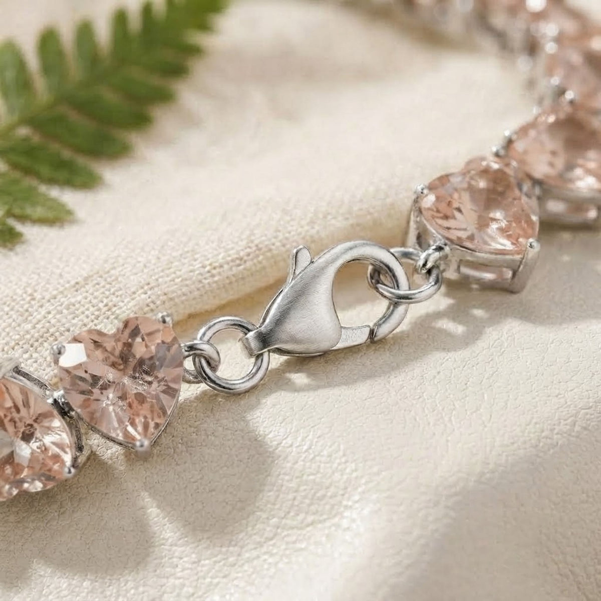 Lab-Grown Morganite Heart Cut Tennis Bracelet in 925 Sterling Silver Women