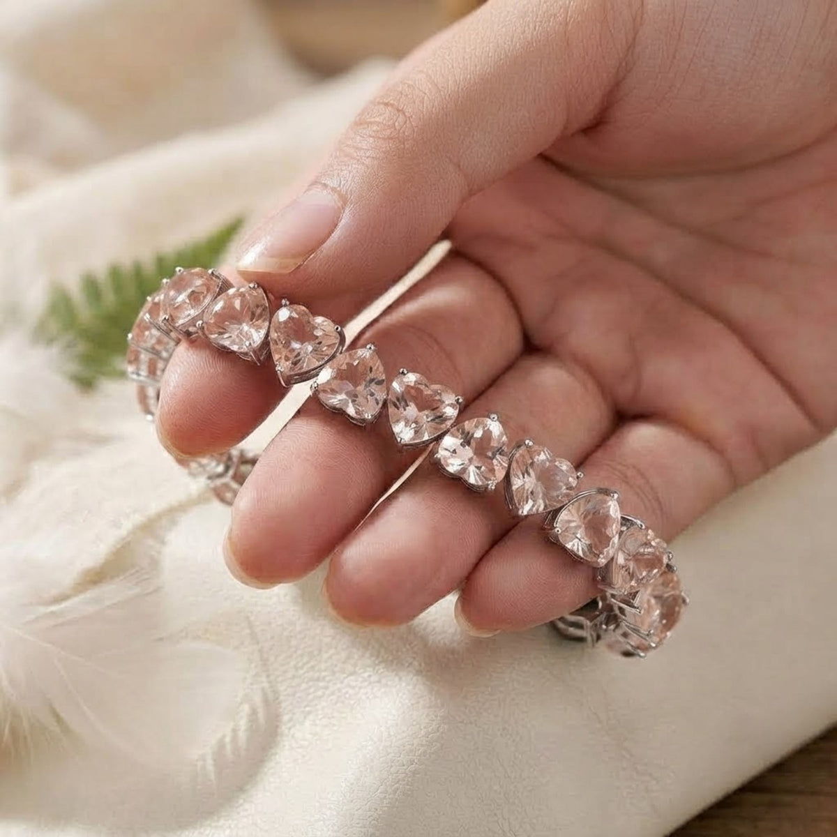 Lab-Grown Morganite Heart Cut Tennis Bracelet in 925 Sterling Silver Women