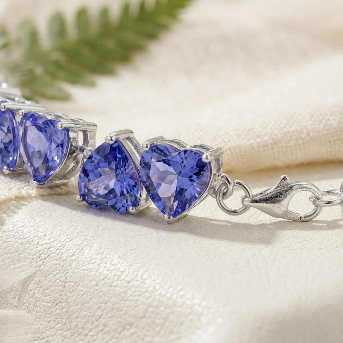 Lab-Grown Tanzanite Heart Cut Tennis Bracelet in 925 Sterling Silver For Women