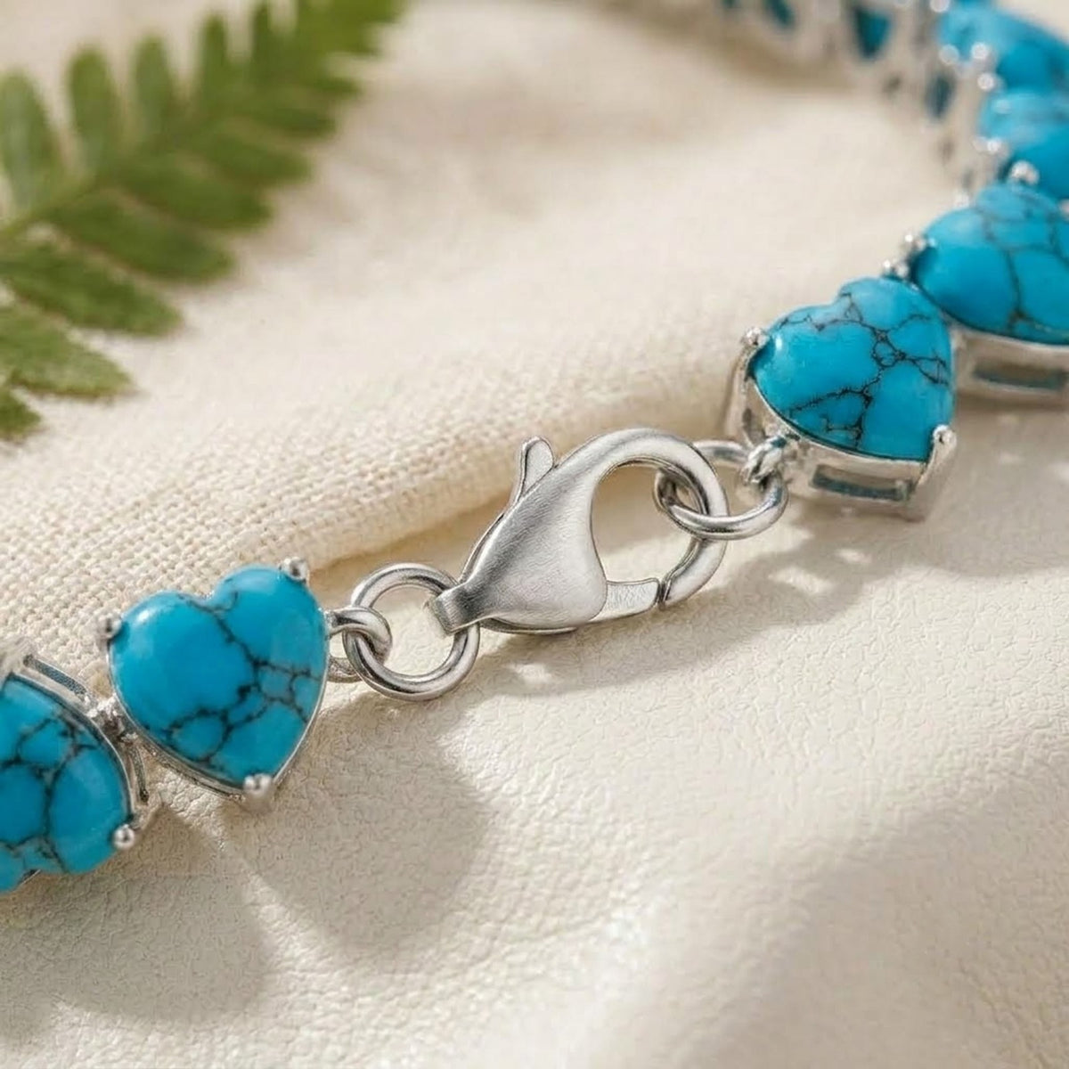 Natural Turquoise Heart Cut Tennis Bracelet in 925 Sterling Silver For Women
