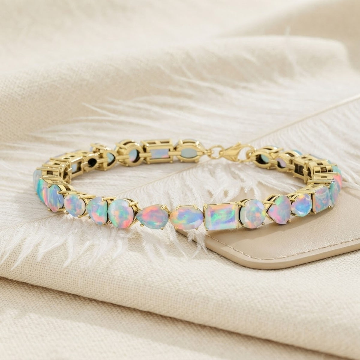 Natural Opal Multi cut Gemstone Tennis Bracelet in 925 Sterling Silver.
