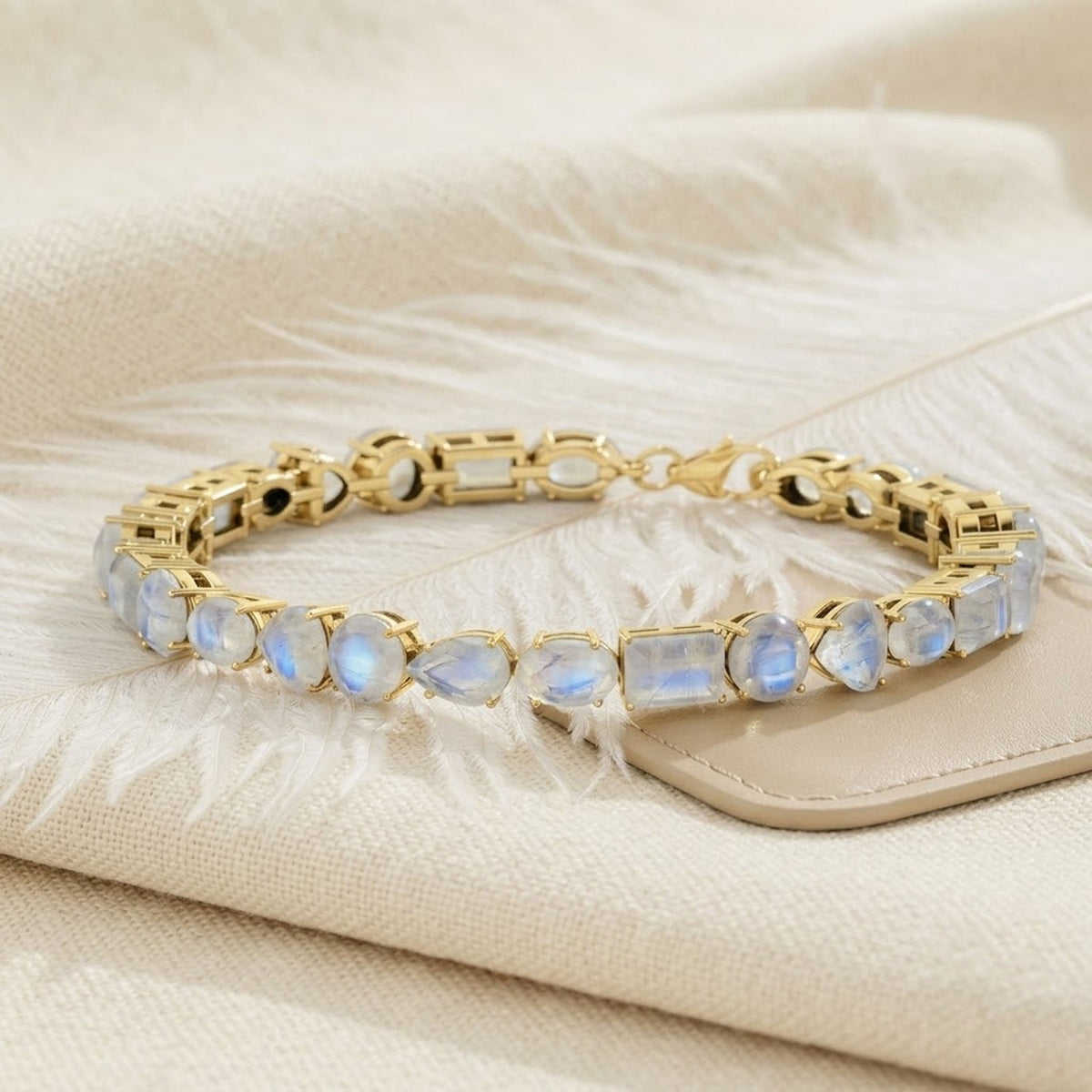 Natural Moonstone Multi Cut Gemstone Tennis Bracelet 925 Sterling Silver