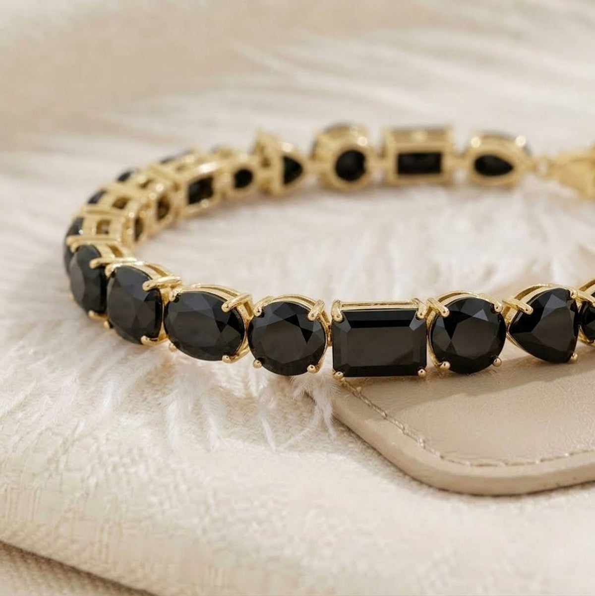 Natural Black Spinel Multi Cut Gemstone Tennis Bracelet 925 Sterling Silver