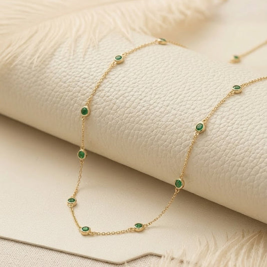 Green Onyx Layering Necklace – Round Bezel Station Necklace