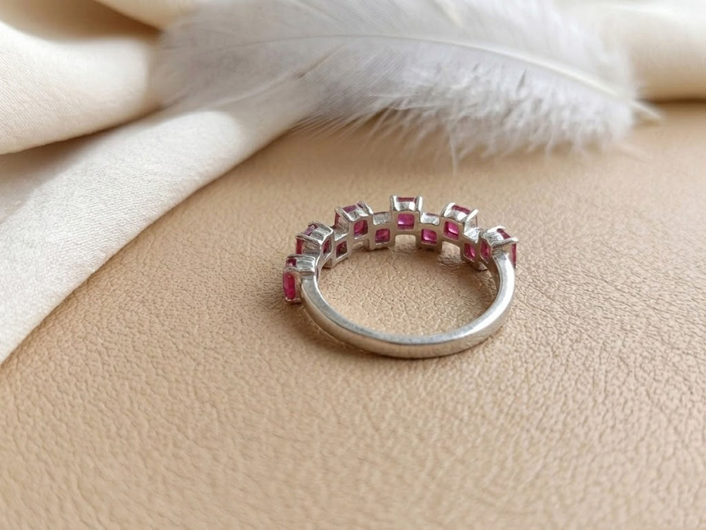 Natural Ruby Eternity Ring – Square Cut Zig-Zag Gemstone Band for Women