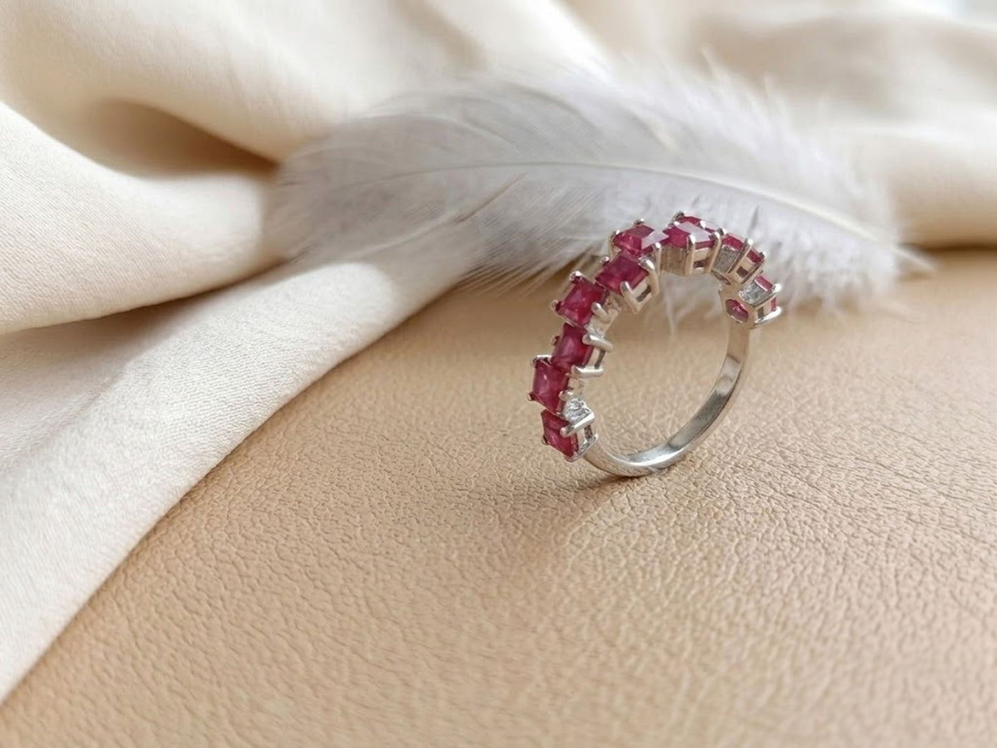 Natural Ruby Eternity Ring – Square Cut Zig-Zag Gemstone Band for Women