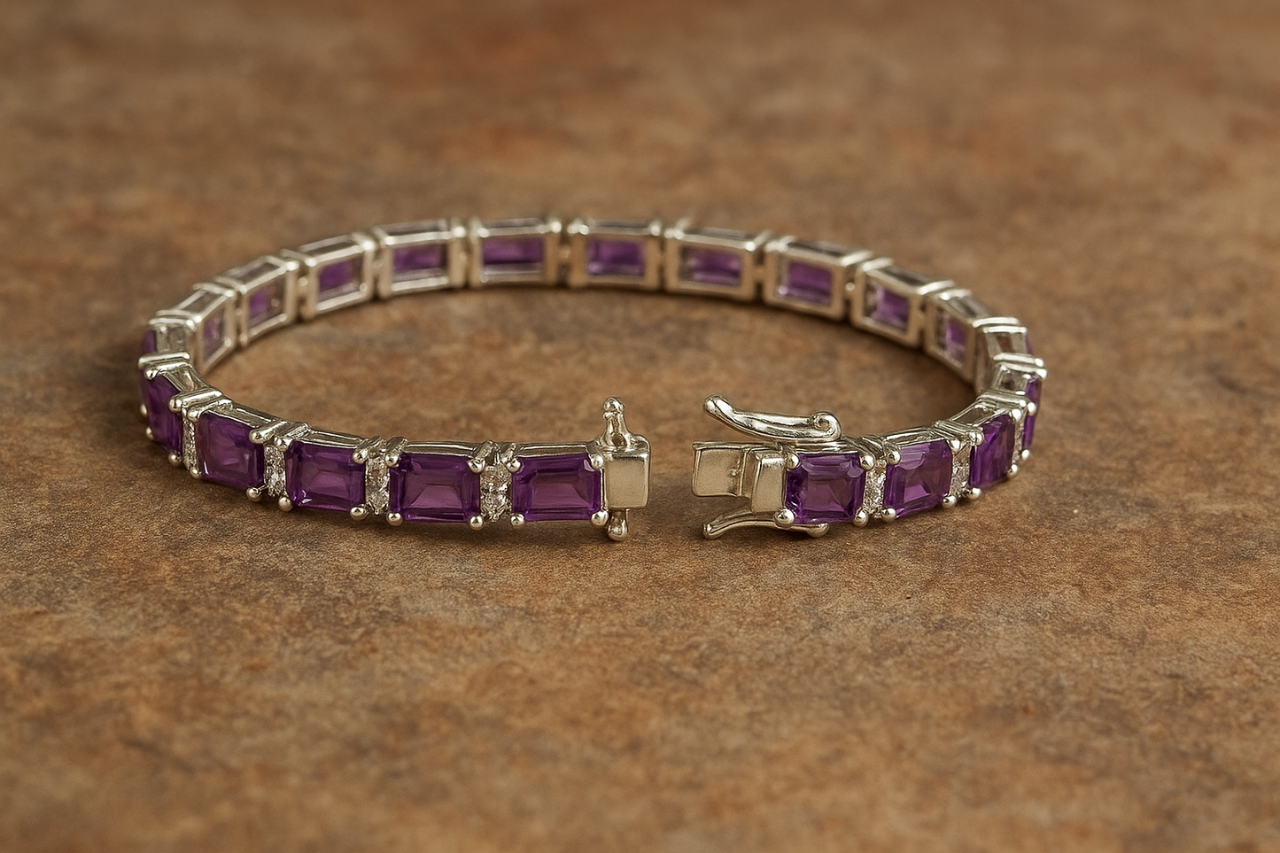 Natural Amethyst & Brilliant Moissanite Eternity Bracelet