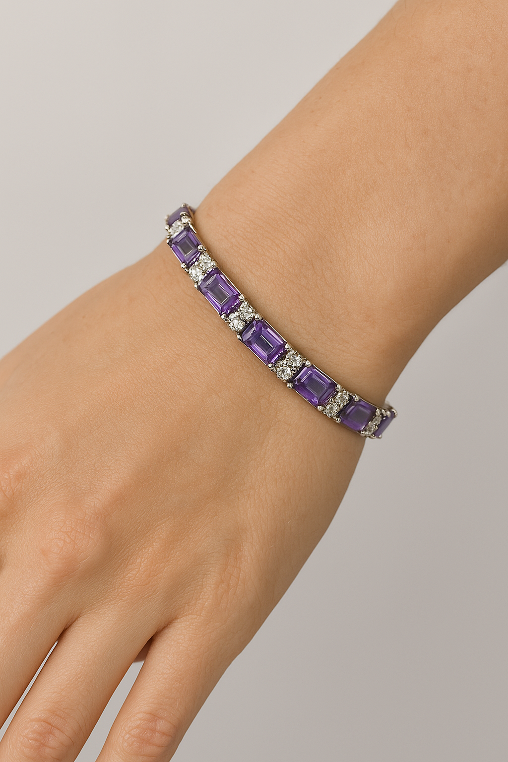 Natural Amethyst & Brilliant Moissanite Eternity Bracelet