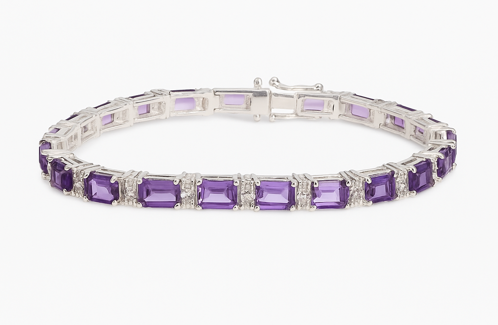 Natural Amethyst & Brilliant Moissanite Eternity Bracelet