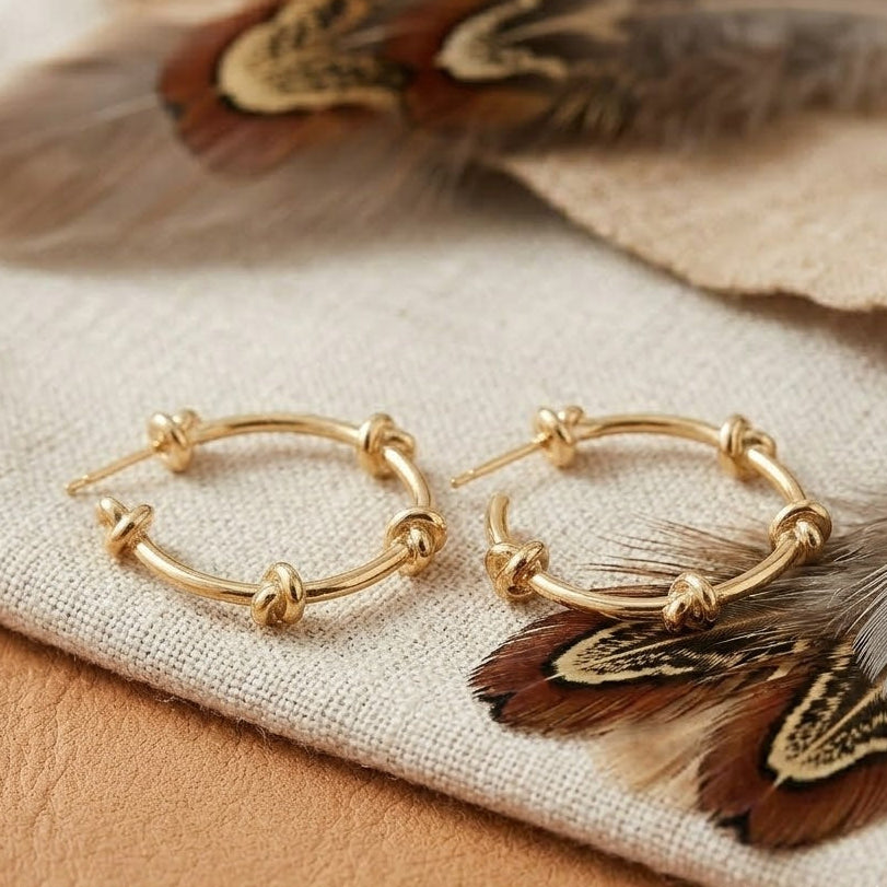 Gold Knot Hoop Earrings – Polished Round Hoops for Women
