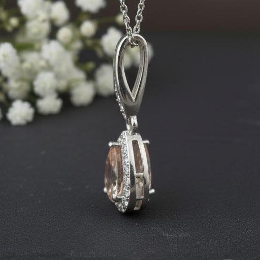 Romantic Blush Set: Natural Morganite & Moissanite Halo Pendant & Drop Earrings Jewelry Set