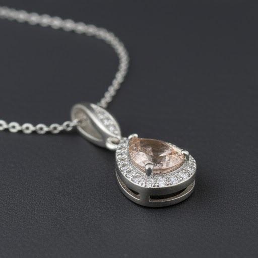 Romantic Blush Set: Natural Morganite & Moissanite Halo Pendant & Drop Earrings Jewelry Set