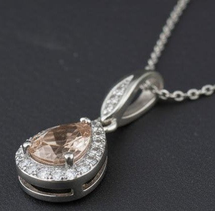 Romantic Blush Set: Natural Morganite & Moissanite Halo Pendant & Drop Earrings Jewelry Set