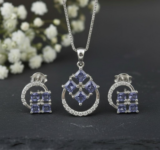 Twilight Bloom Studs: Natural Tanzanite & Moissanite Halo Earrings in Sterling Silver