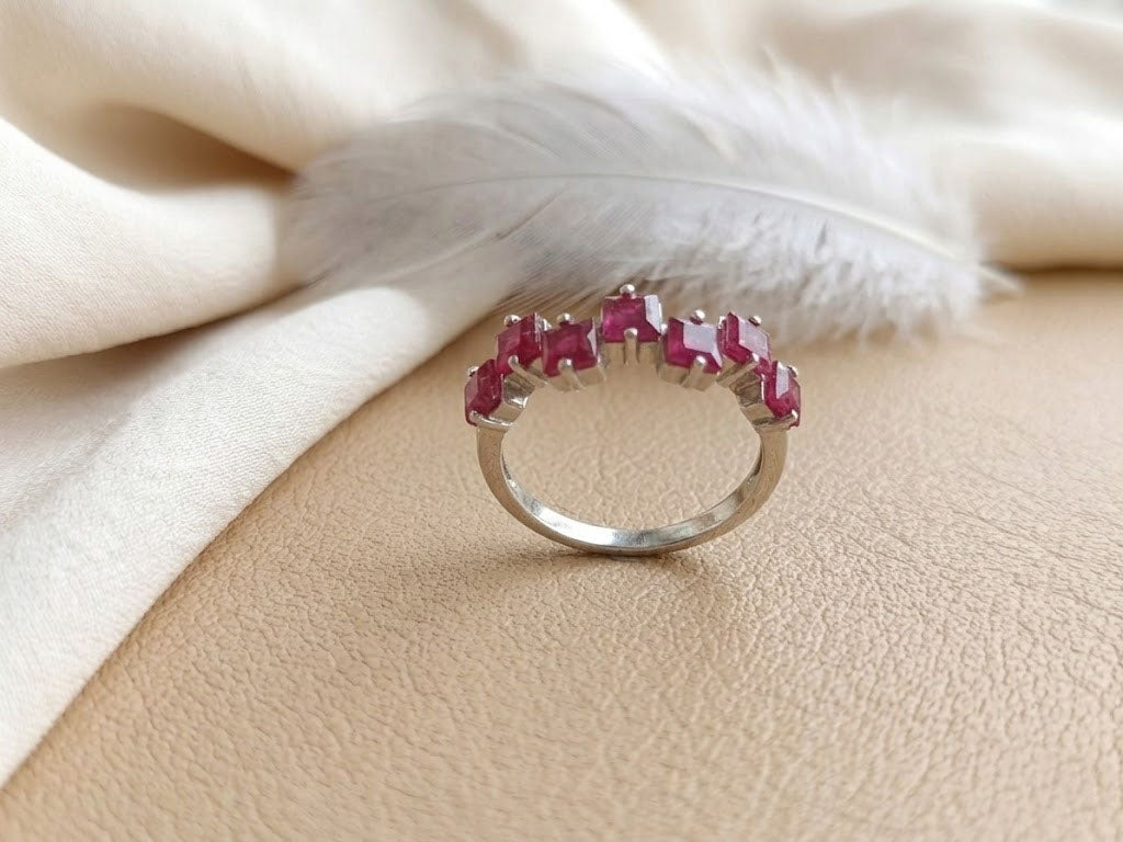 Natural Ruby Eternity Ring – Square Cut Zig-Zag Gemstone Band for Women