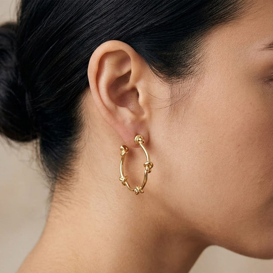 Gold Knot Hoop Earrings – Polished Round Hoops for Women