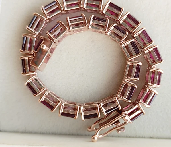 Natural Rhodolite Garnet Tennis Bracelet Woman In Platinum Overlay Sterling Silver . - Image 7