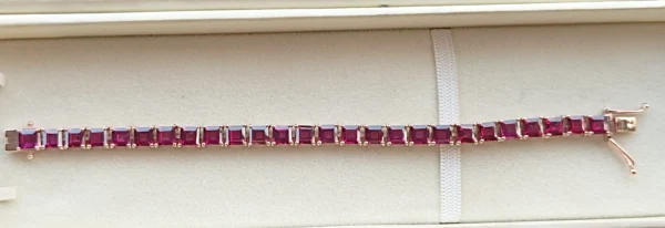 Natural Rhodolite Garnet Tennis Bracelet Woman In Platinum Overlay Sterling Silver . - Image 6