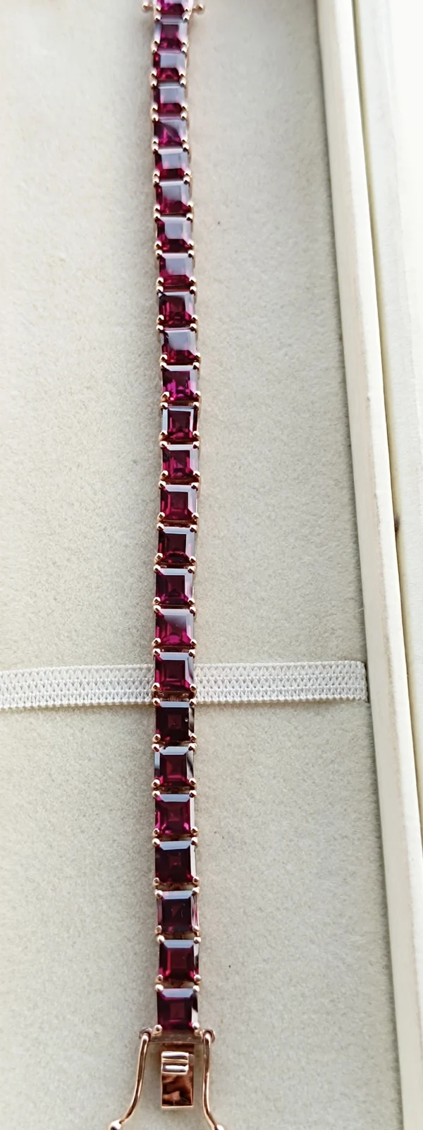 Natural Rhodolite Garnet Tennis Bracelet Woman In Platinum Overlay Sterling Silver . - Image 8