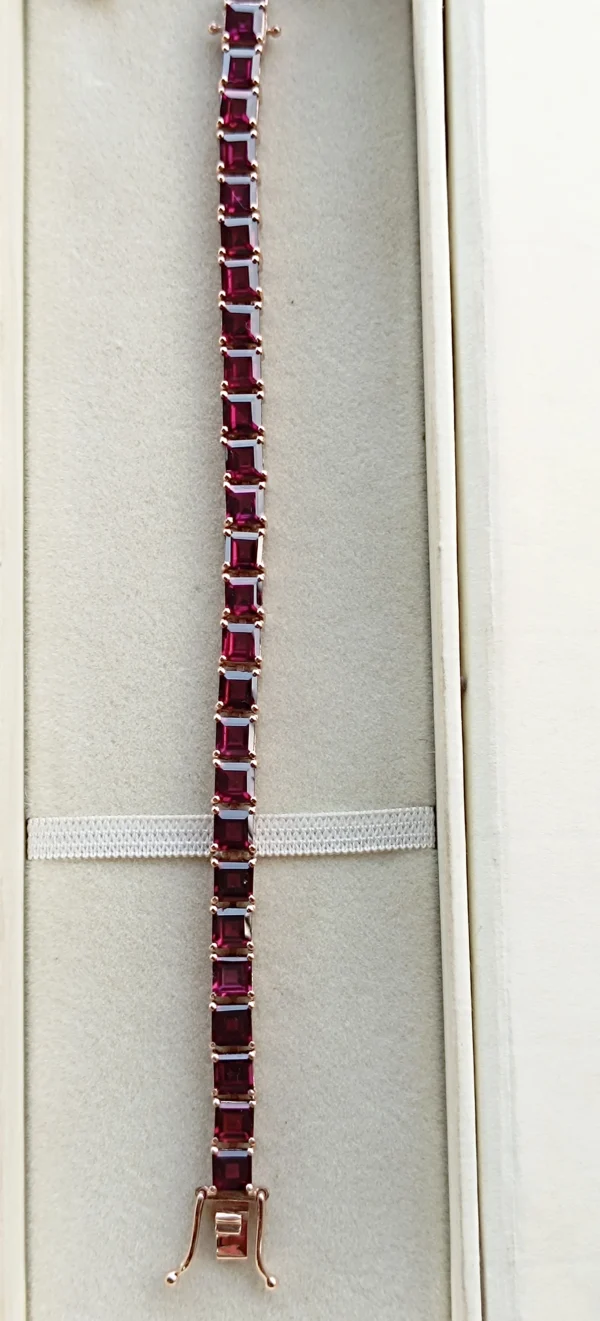 Natural Rhodolite Garnet Tennis Bracelet Woman In Platinum Overlay Sterling Silver . - Image 10