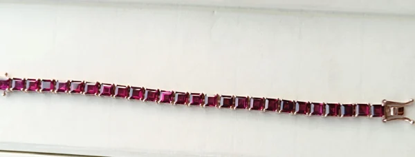 Natural Rhodolite Garnet Tennis Bracelet Woman In Platinum Overlay Sterling Silver . - Image 5