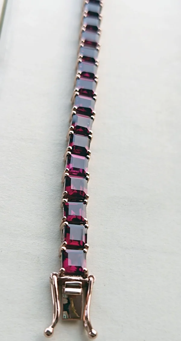 Natural Rhodolite Garnet Tennis Bracelet Woman In Platinum Overlay Sterling Silver . - Image 4