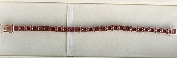 Natural Rhodolite Garnet Tennis Bracelet Woman In Platinum Overlay Sterling Silver . - Image 3